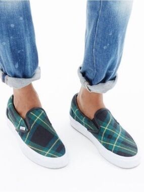Madewell x Van’s Green Tartan Flannel Plaid Slip On Sneakers